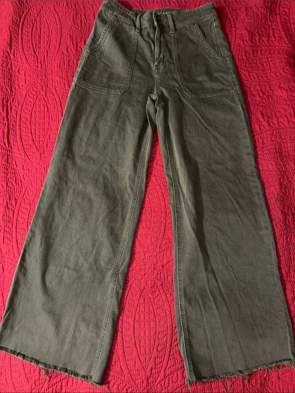 American Eagle Super high rise baggy Wide Leg Olive Green Utility Pants size 2